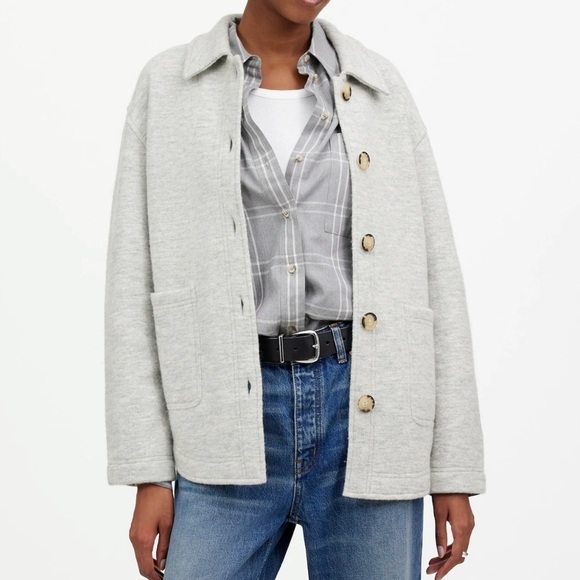 Madewell Boiled Wool Sweater Shirt Jacket Heather chrome grey size XL NWT NS677 - Picture 1 of 13